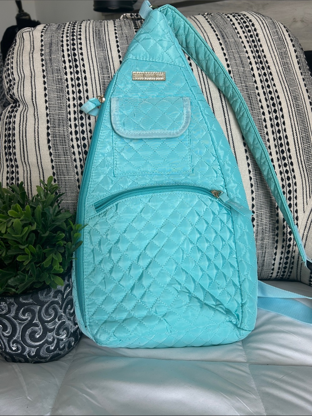Simply Southern Quilted Aqua Sling Bag - Lightweight Crossbody for Women